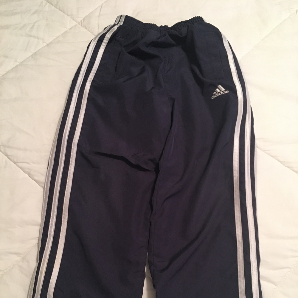 Adidas classic blue and white pants, size 5